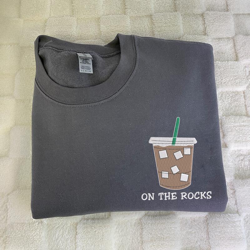 On The Rocks Embroidered Sweatshirt, Iced Coffee Sweatshirt, Coffee Lover Sweatshirt