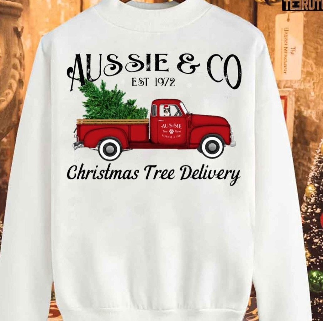 Aussie Australian Shepherd Christmas Tree Antique Truck Unisex Sweatshirt