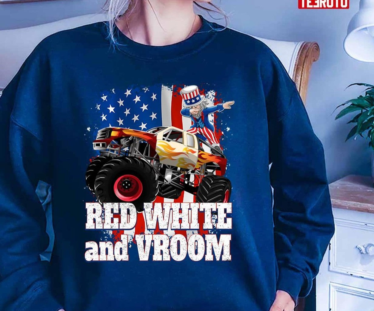 Red White And Vroom Monster Truck 4th Of July Unisex T-Shirt