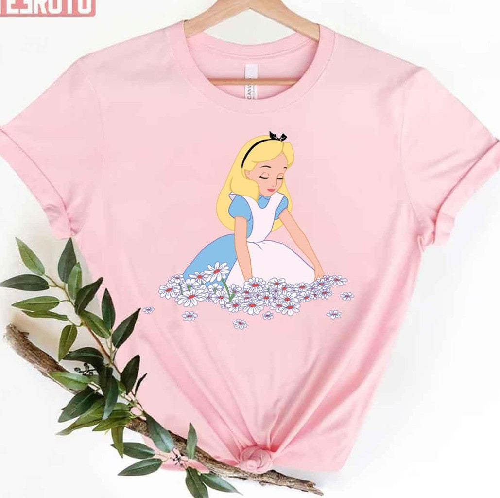Sitting On Flowers Alice In Wonderland Unisex T-Shirt
