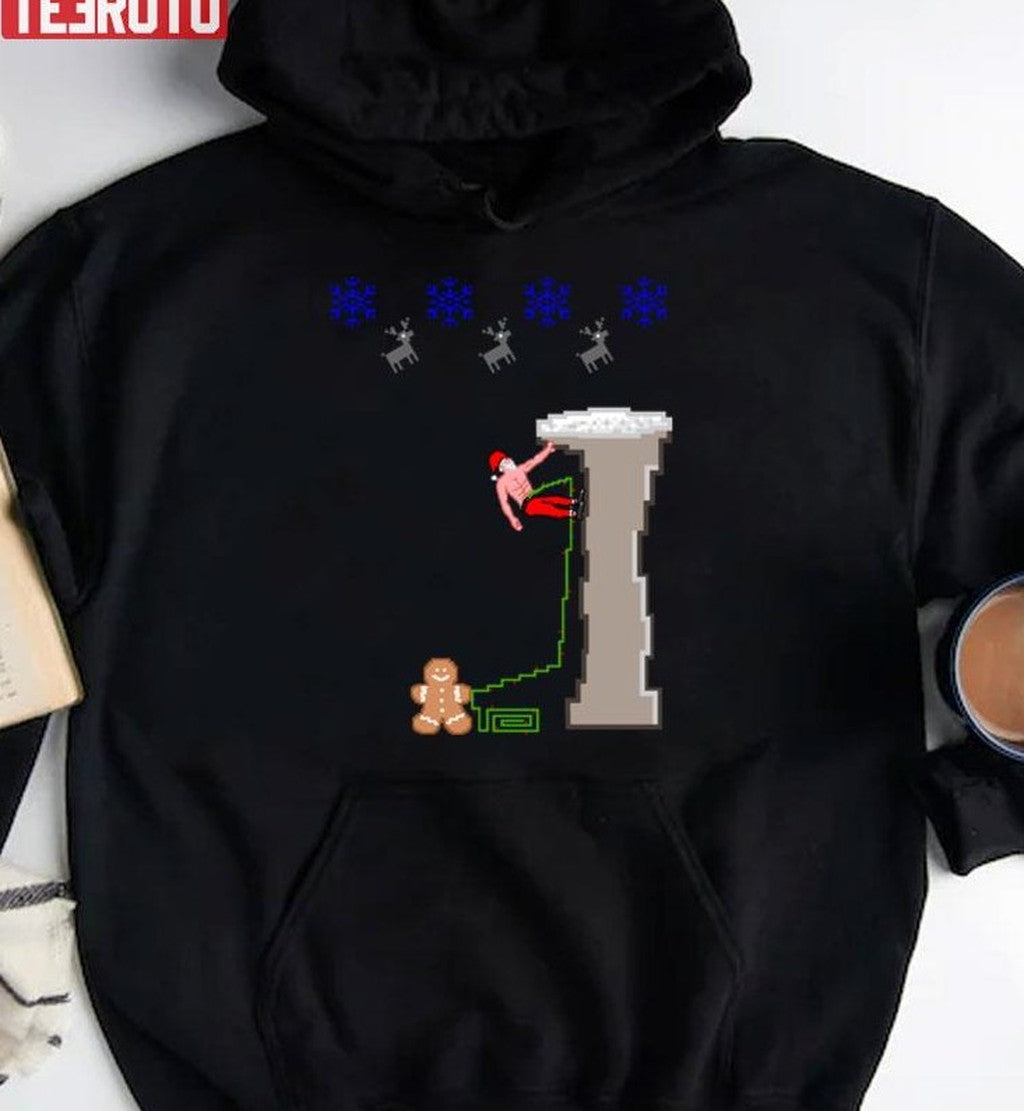Pixel Santa Climbing Christmas Rock Climbing Unisex Sweatshirt