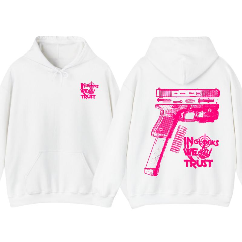 NEW Design Glock ,In Glock We Trust Skeleton 2 Side Hoodie & tshirt ,Unisex Hoodie, Men's & Women's Tops, Glock Hoodie ,Glock Pink Color ,For Her,For Him