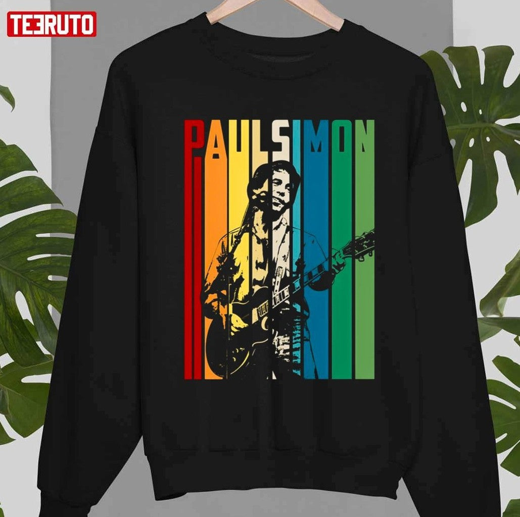 Retro Colored Paul Simon Playing Guitar Design Unisex T-Shirt