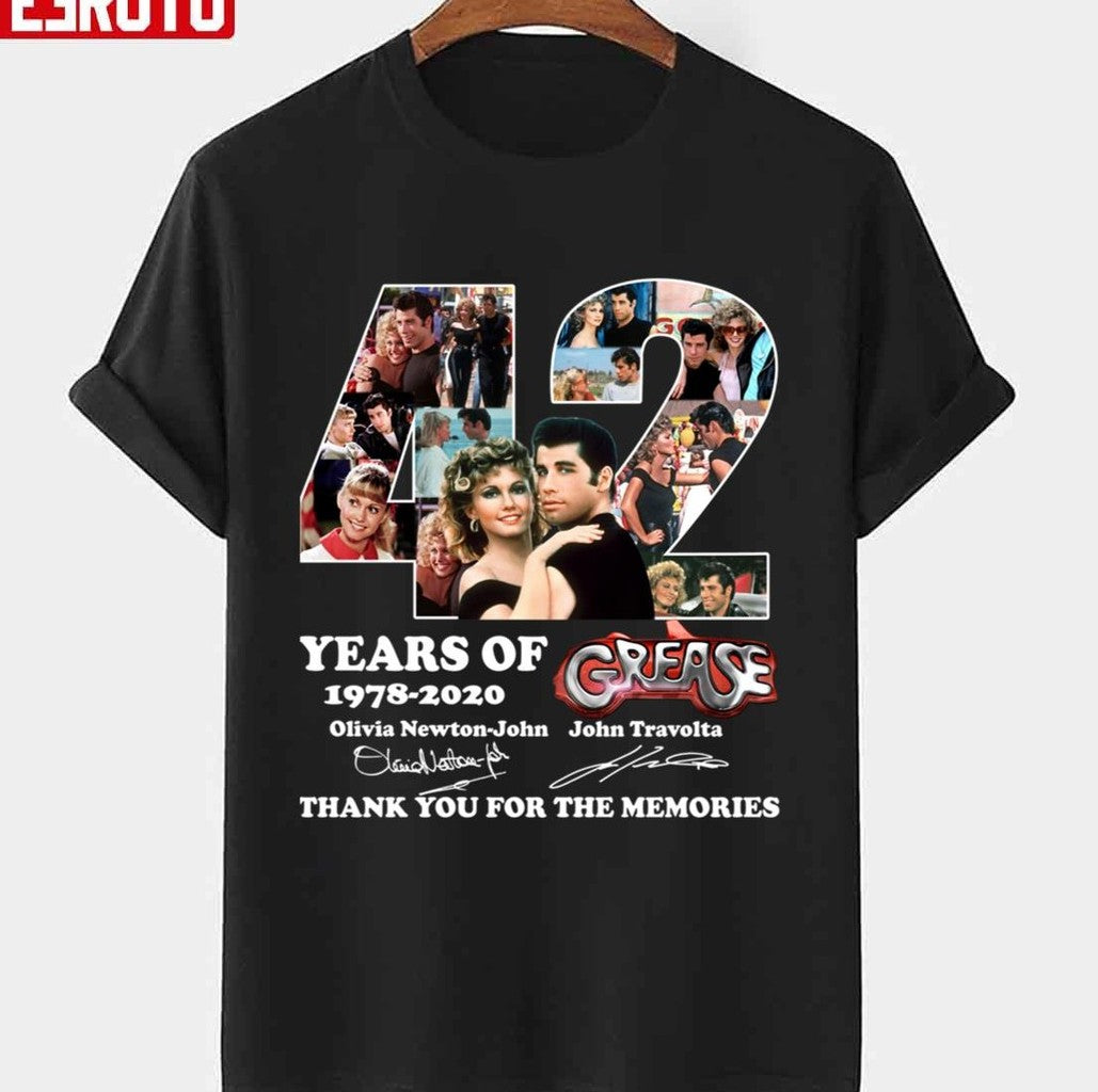 42 Years Of 1978 2020 Grease Musical Romantic Movie Funny Danny Zúkó Sandy Olsson Black Unisex T-shirt