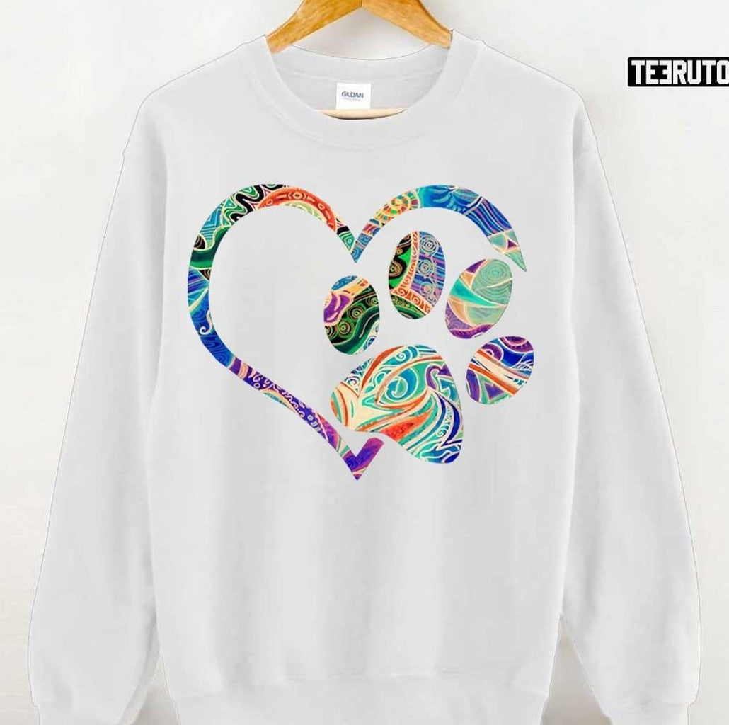 Pawprint Tie Dye Rainbow Inspired Dog Paw Print Gift Unisex T-shirt