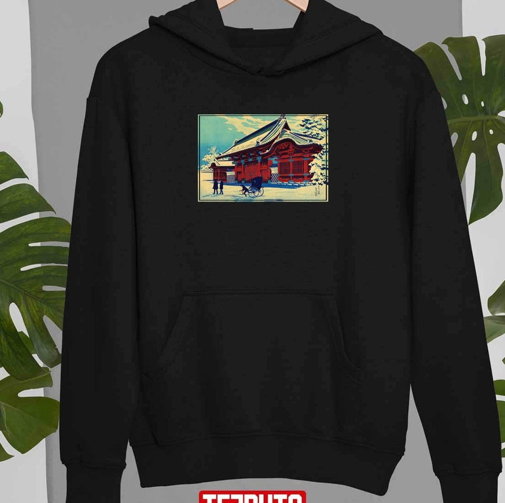 Snowfall Red Gate At Hongo By Shotei Takahashi Unisex T-Shirt
