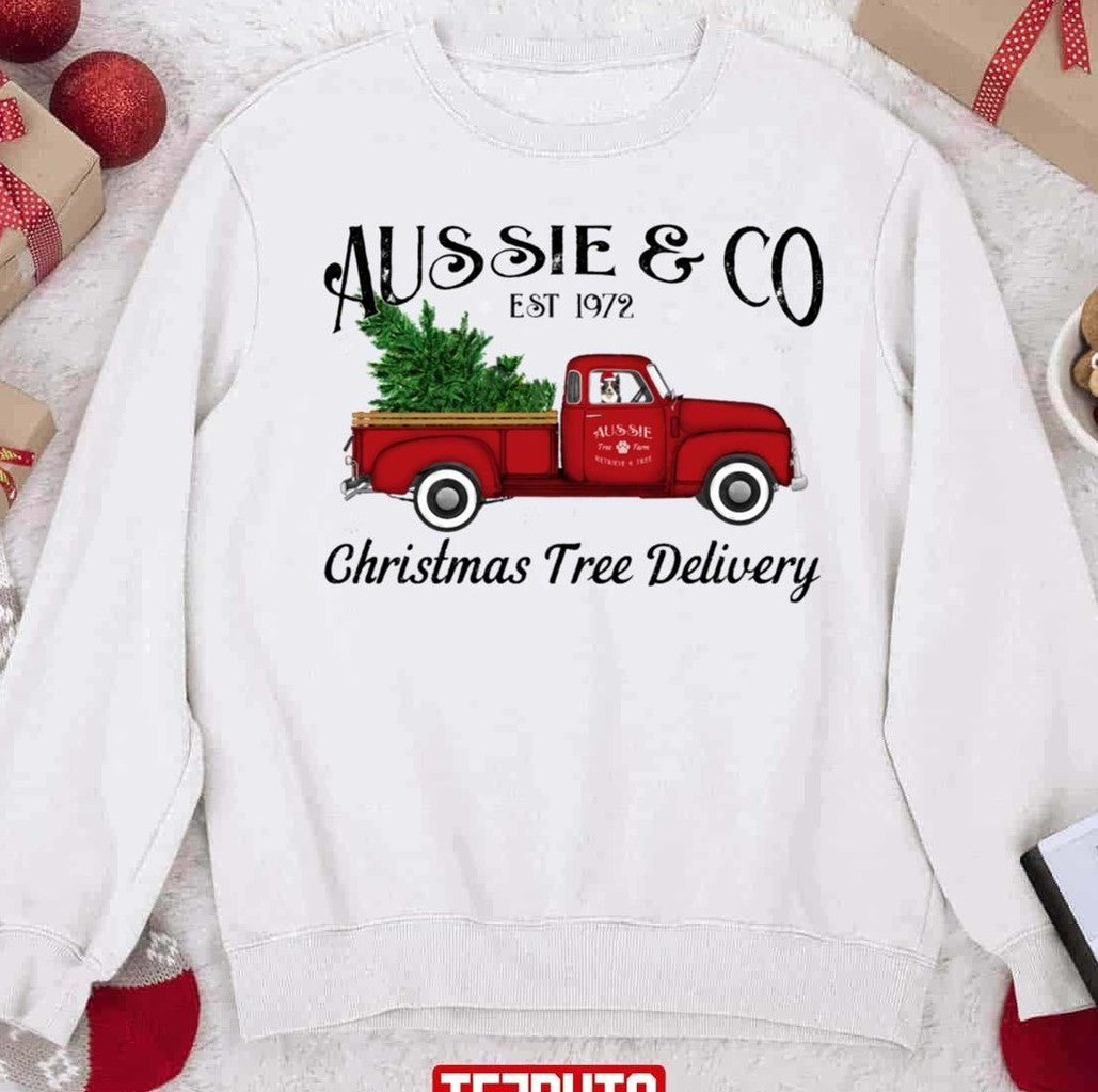 Aussie Australian Shepherd Christmas Tree Antique Truck Unisex Sweatshirt