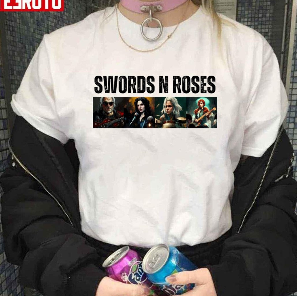 Swords N Roses Fantasy The Witcher Guns N Roses Inspired Unisex Hoodie
