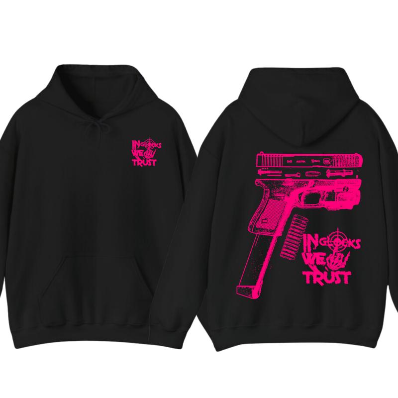 NEW Design Glock ,In Glock We Trust Skeleton 2 Side Hoodie & tshirt ,Unisex Hoodie, Men's & Women's Tops, Glock Hoodie ,Glock Pink Color ,For Her,For Him