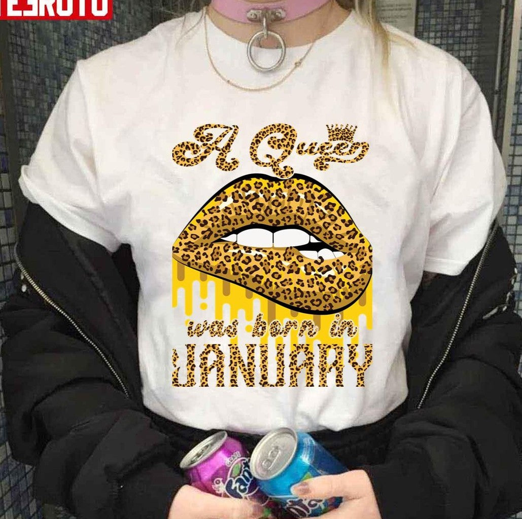Queens Are Born In January Leopard Lips Unisex Sweatshirt