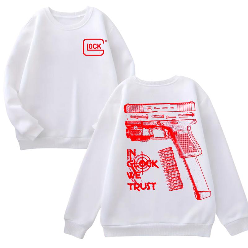 Classic IN GLOCK WE TRUST Double Side Hoodie - Full Color Red Design, Unisex Sweatshirt with Long Sleeve, Glock Shirt