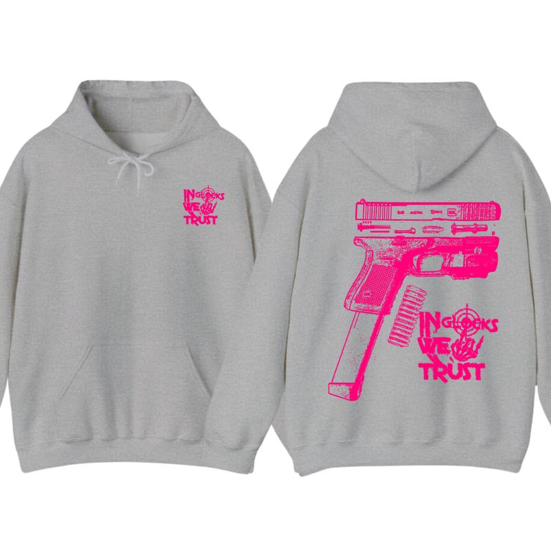 NEW Design Glock ,In Glock We Trust Skeleton 2 Side Hoodie & tshirt ,Unisex Hoodie, Men's & Women's Tops, Glock Hoodie ,Glock Pink Color ,For Her,For Him