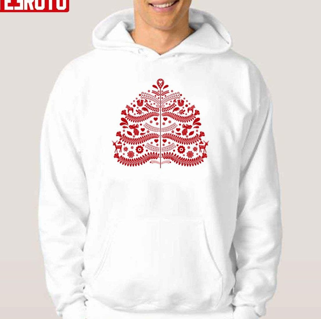 Red Scandinavian Folk Art Style Christmas Tree Unisex Sweatshirt