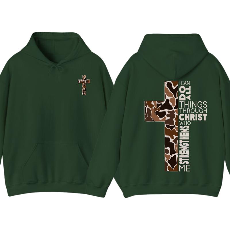 Christian Hoodie - Camo Cross Design with Philippians 413 Verse, Perfect for Faithful Believers and Outdoorsmen, unisex