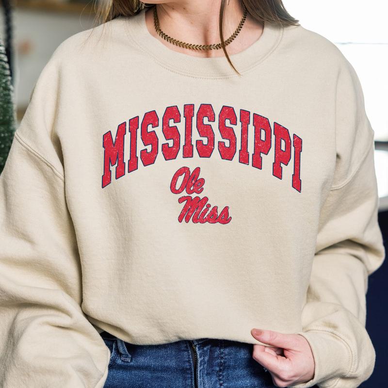 Ole Miss Rebels Vintage Football NCAA Trendy Sweatshirt, University of Mississippi Unisex Football NCAA Shirt, Gift For Men, Gift For Girls, Crewneck,