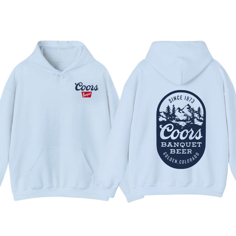 Coors Banquet Beer Hoodie - Classic Logo Design with Mountain and Forest Graphics, Men's Sweater - Menswear