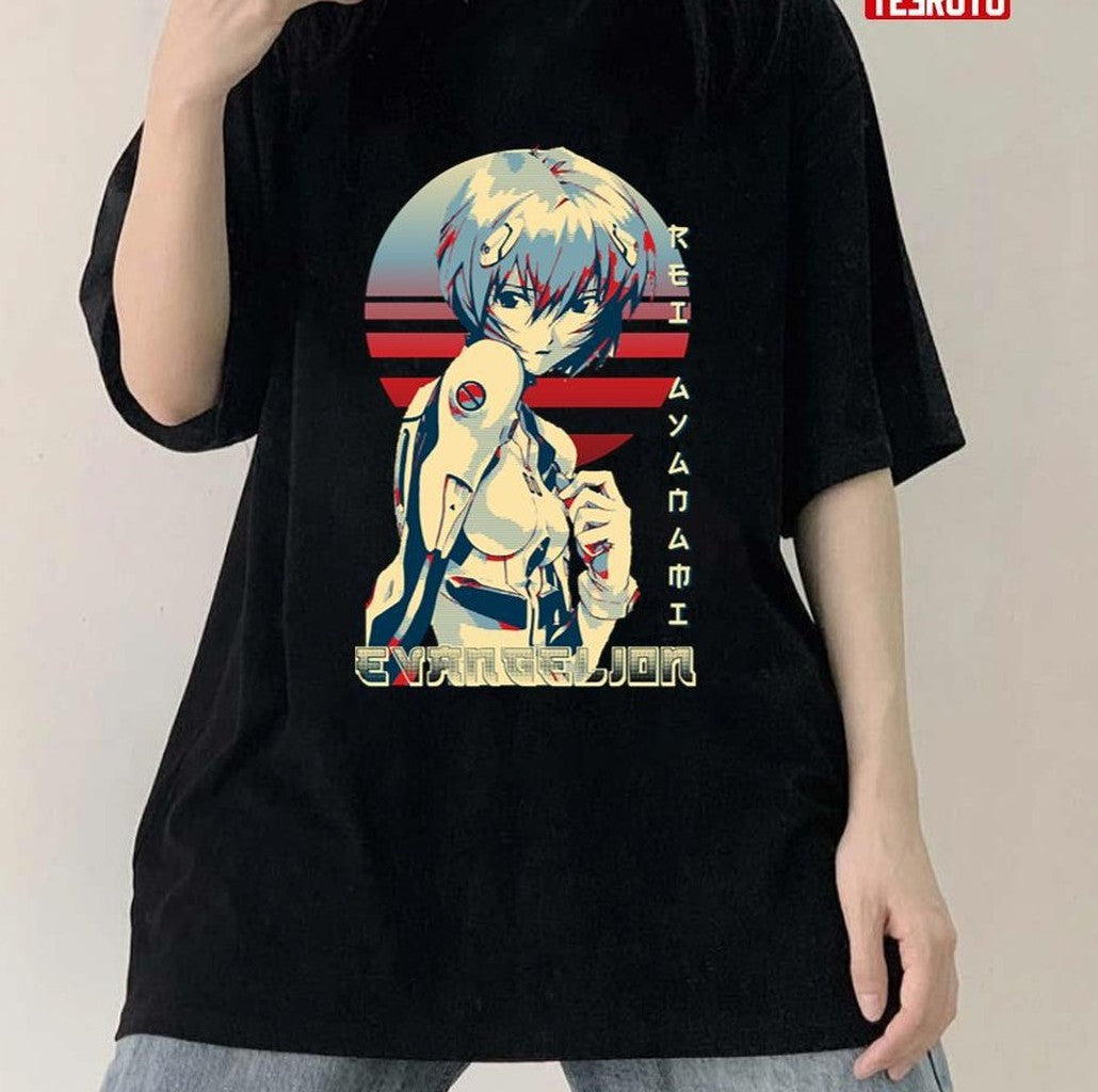 Neon Genesis Evangelion Rei Ayanami Color Stripe Japanese Style Artwork Unisex T-Shirt