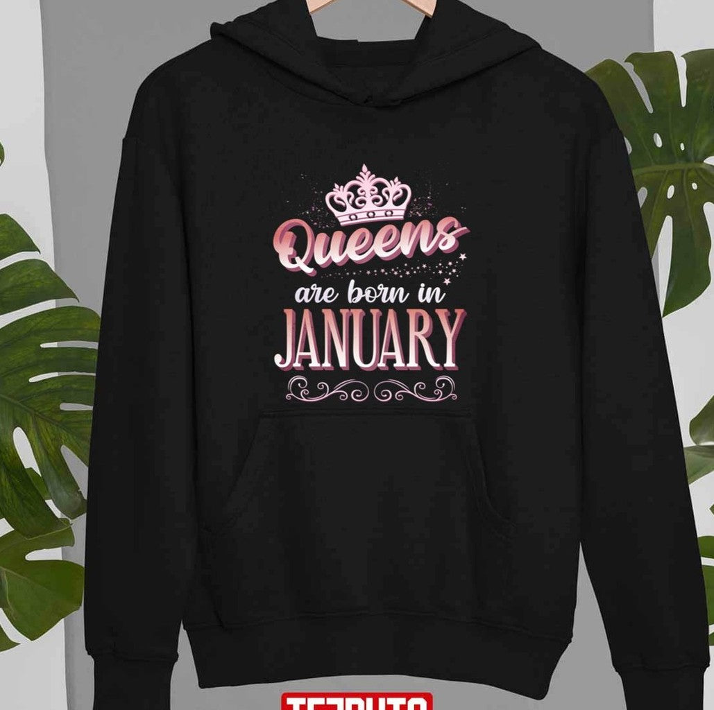 Queens Are Born In January Cute Pink Flourish Design Unisex T-shirt
