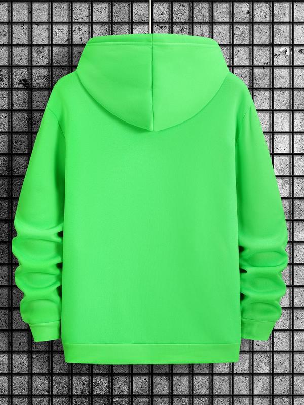 Men's Letter Print Drop Shoulder Hoodie, Casual Regular Fit Sweatshirt, Drawstring Pocket, Daily Holiday Outdoor Men's Wear for Spring & FallÂ