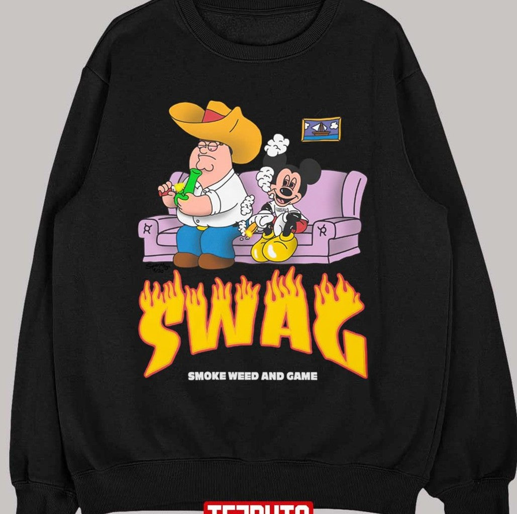 Supermega 420 Smoke Weed And Game Mickey Swag Thrasher Inspired Unisex T-shirt