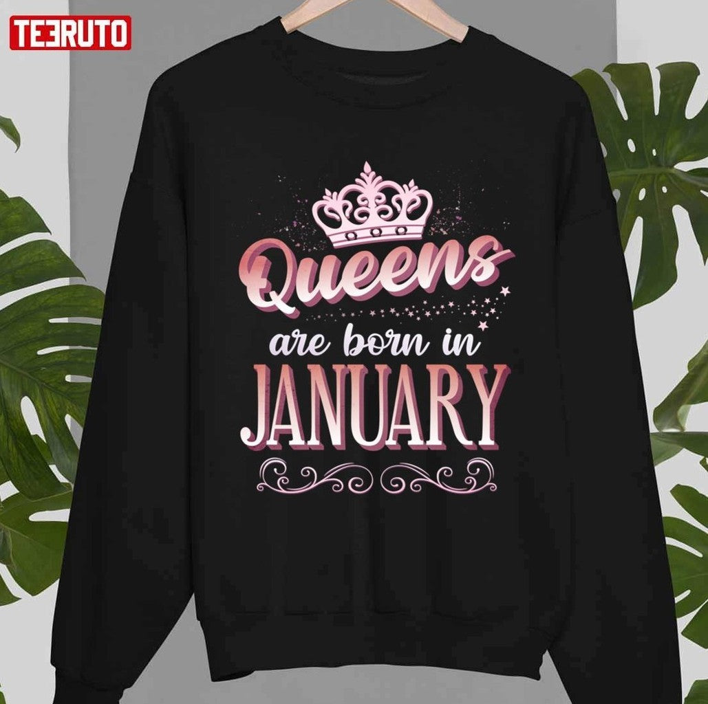 Queens Are Born In January Cute Pink Flourish Design Unisex T-shirt