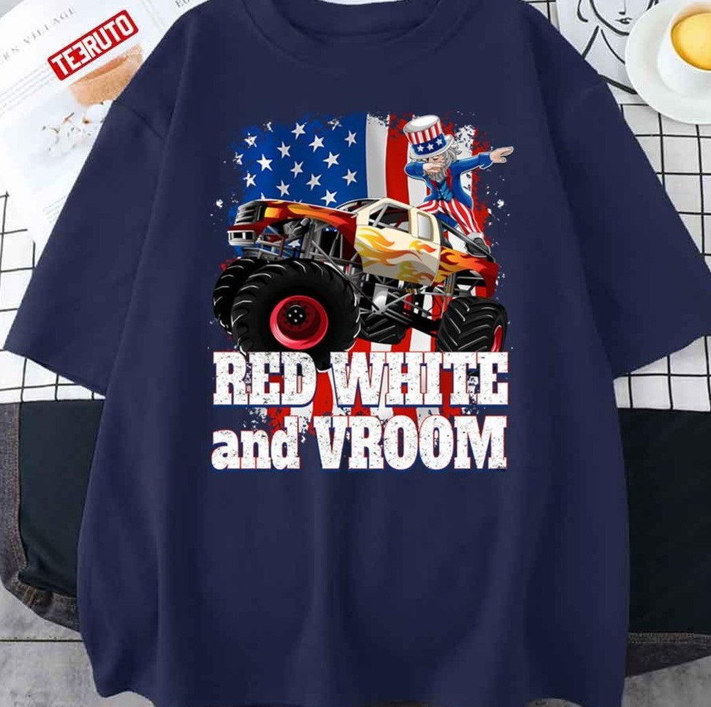Red White And Vroom Monster Truck 4th Of July Unisex T-Shirt