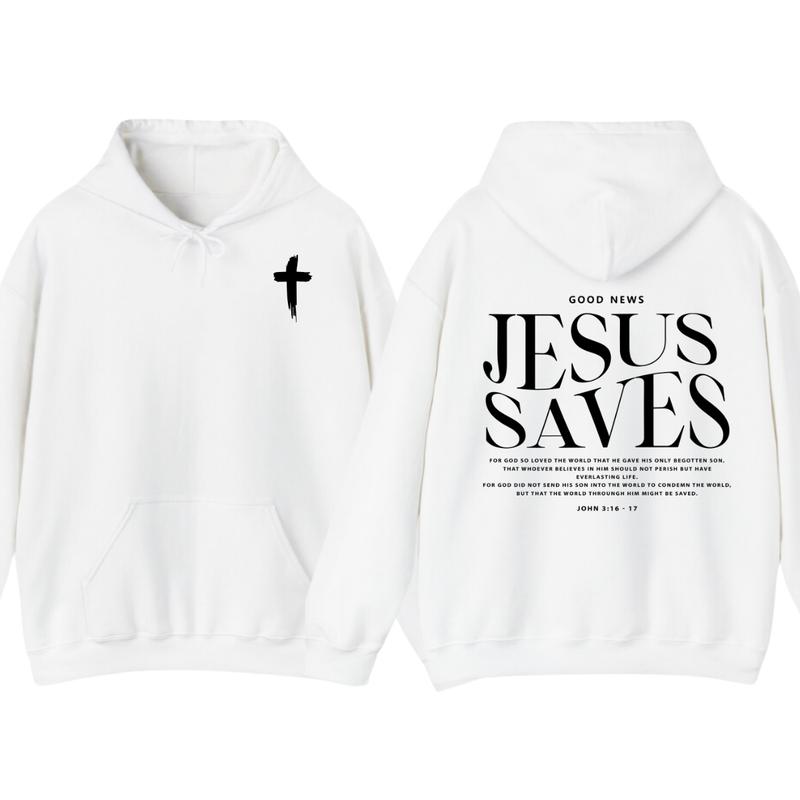 Jesus Saves John 316-17 Front and Back Print Christian Pullover Hoodie Full Color, for Men Women