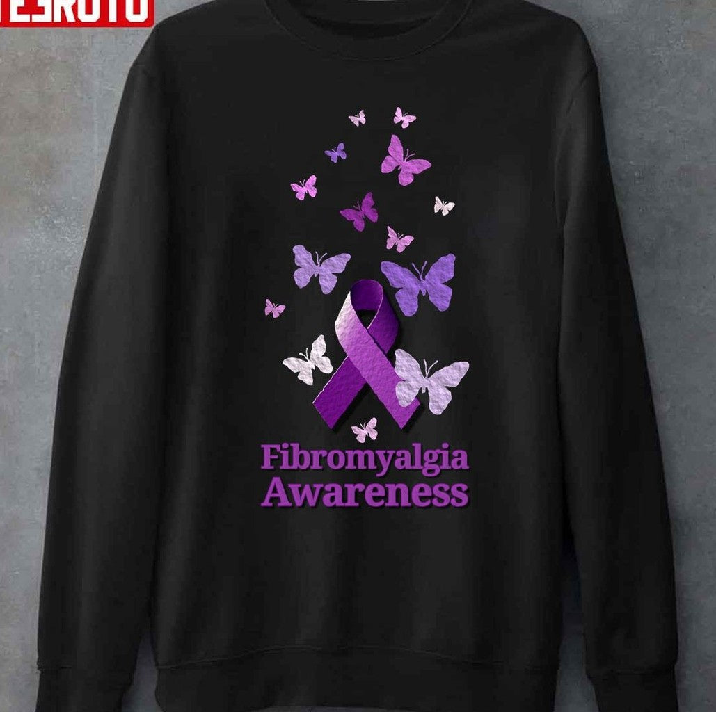 Purple Ribbon Fibromyalgia Awareness Butterflies Unisex T-Shirt