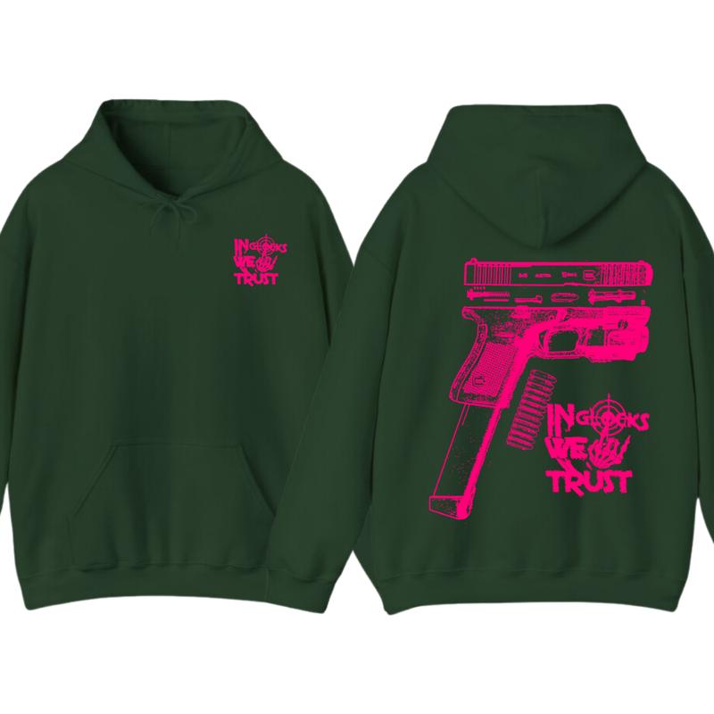 NEW Design Glock ,In Glock We Trust Skeleton 2 Side Hoodie & tshirt ,Unisex Hoodie, Men's & Women's Tops, Glock Hoodie ,Glock Pink Color ,For Her,For Him