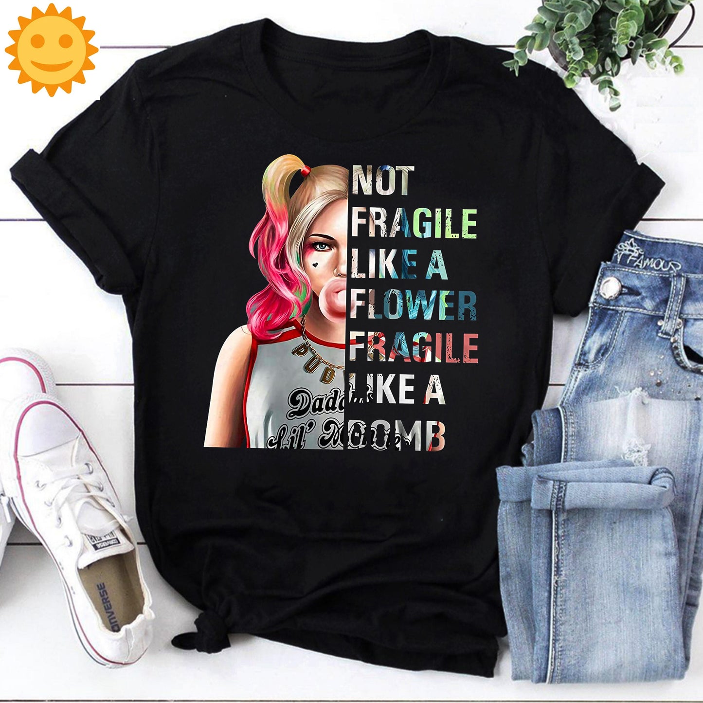 Not Fragile Like A Flower Fragile Like A Bomb Harley Quinn Vintage T-Shirt, Strong Women Shirt, Women Empowered Shirt, Feminist Shirt