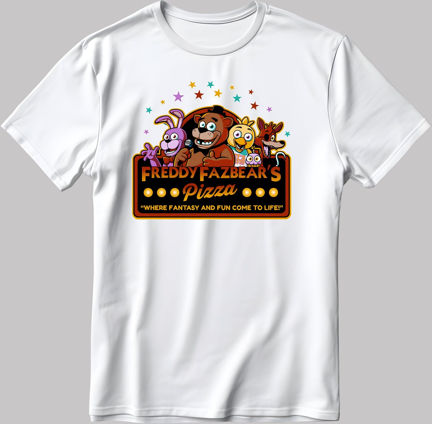 Freddyfazbear's Pizza Where Fantasy And Fun Short Sleeve White-Black Men's / Women's T Shirt E129