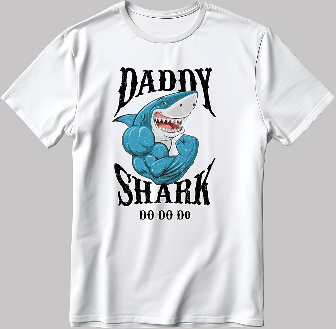 Daddy Shark Do Do Do Short Sleeve White-Black Men's / Women's T Shirt D343
