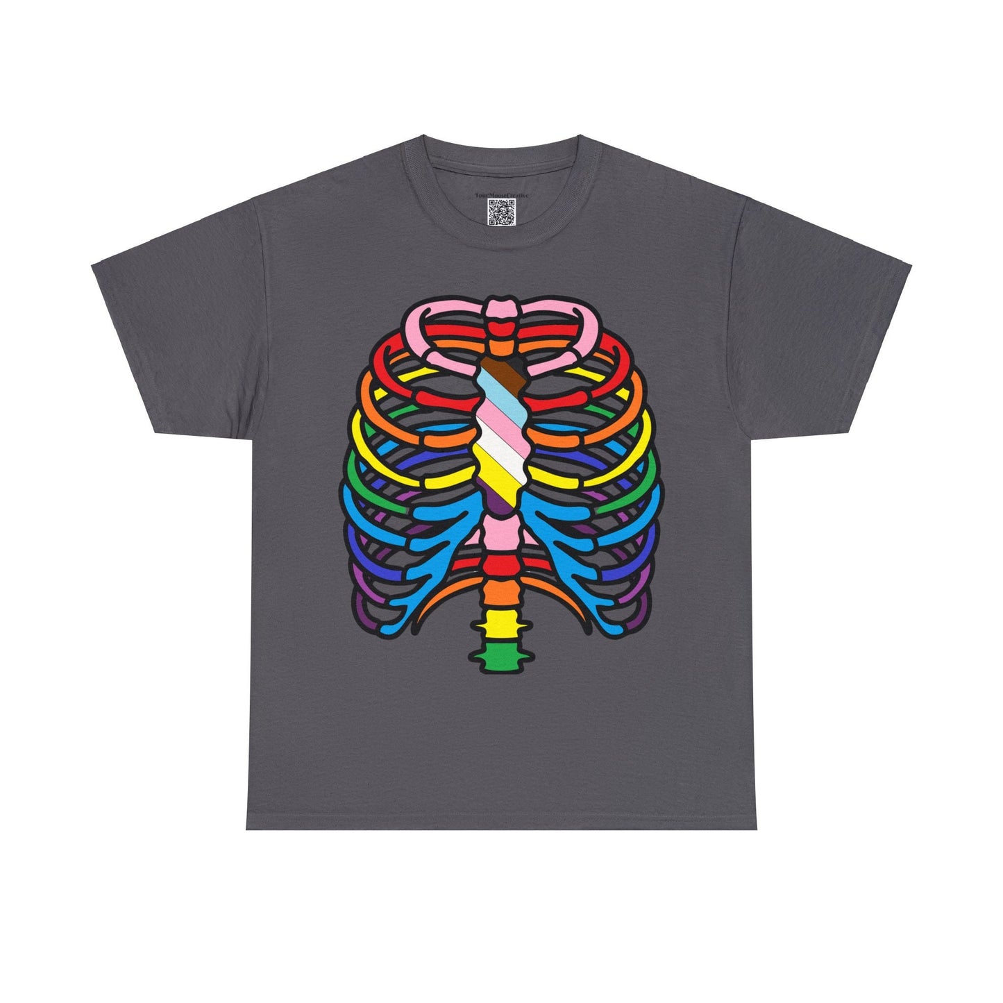 Rainbow Ribs, Pride In my Bones Flag, Anatomical Colored Ribcage Unisex Tee Shirt, Custom Unique