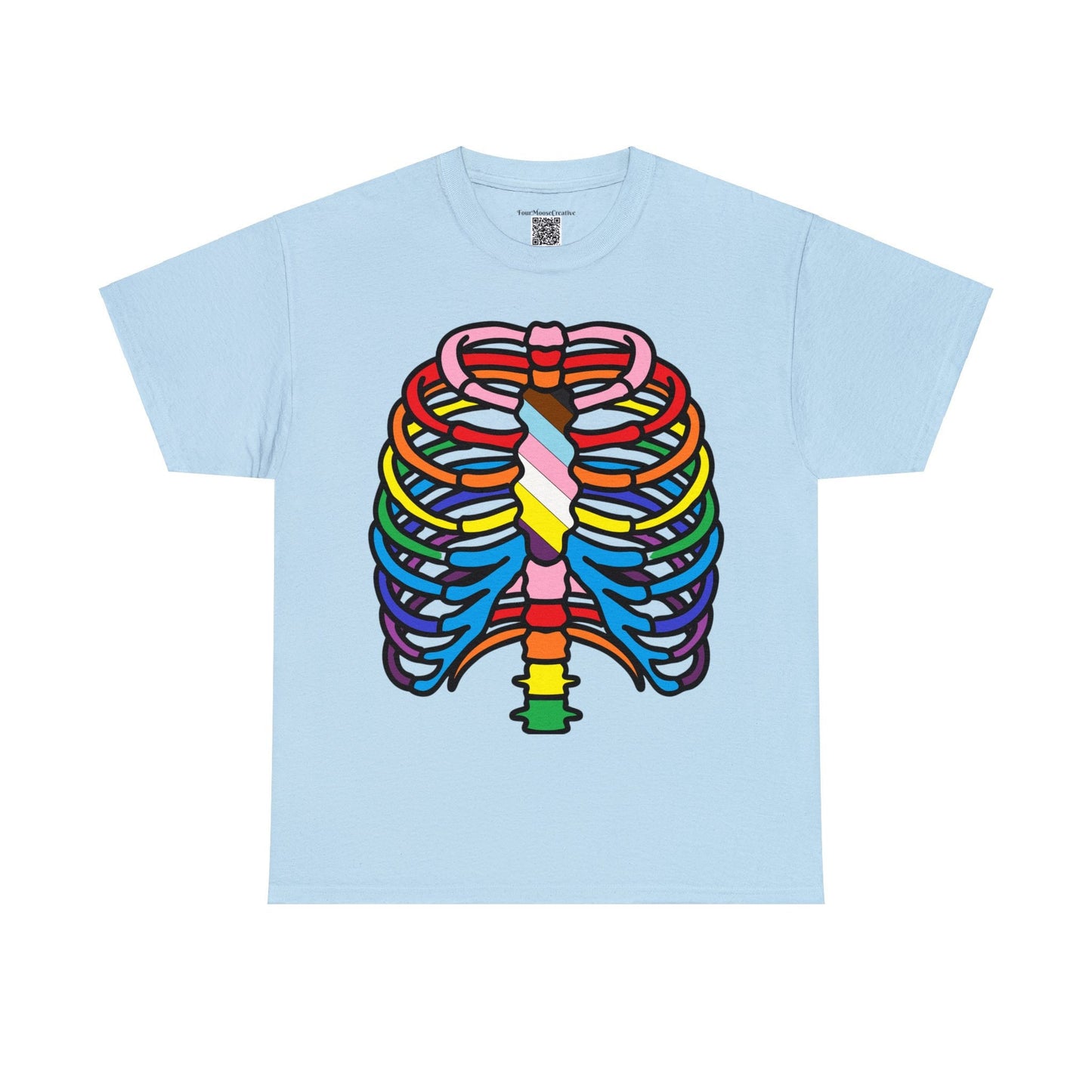 Rainbow Ribs, Pride In my Bones Flag, Anatomical Colored Ribcage Unisex Tee Shirt, Custom Unique