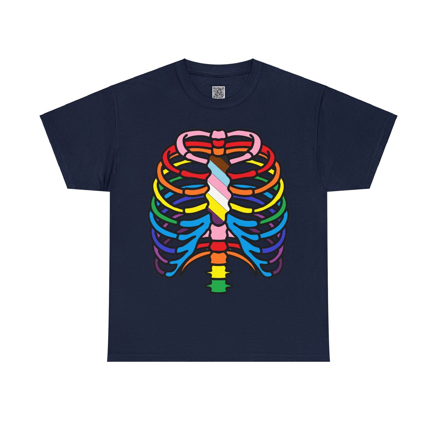 Rainbow Ribs, Pride In my Bones Flag, Anatomical Colored Ribcage Unisex Tee Shirt, Custom Unique