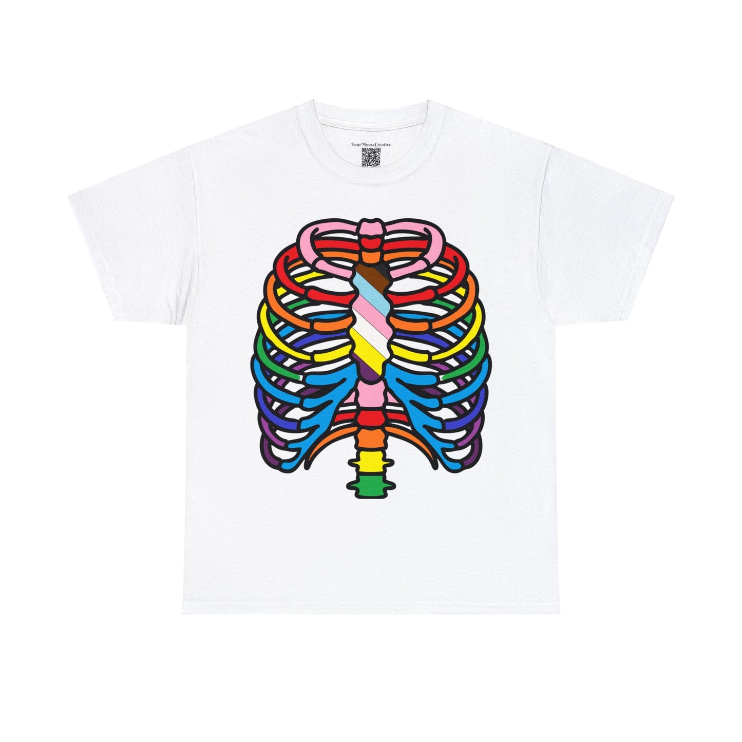 Rainbow Ribs, Pride In my Bones Flag, Anatomical Colored Ribcage Unisex Tee Shirt, Custom Unique