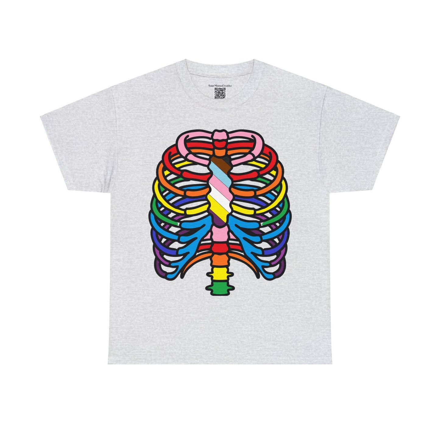 Rainbow Ribs, Pride In my Bones Flag, Anatomical Colored Ribcage Unisex Tee Shirt, Custom Unique