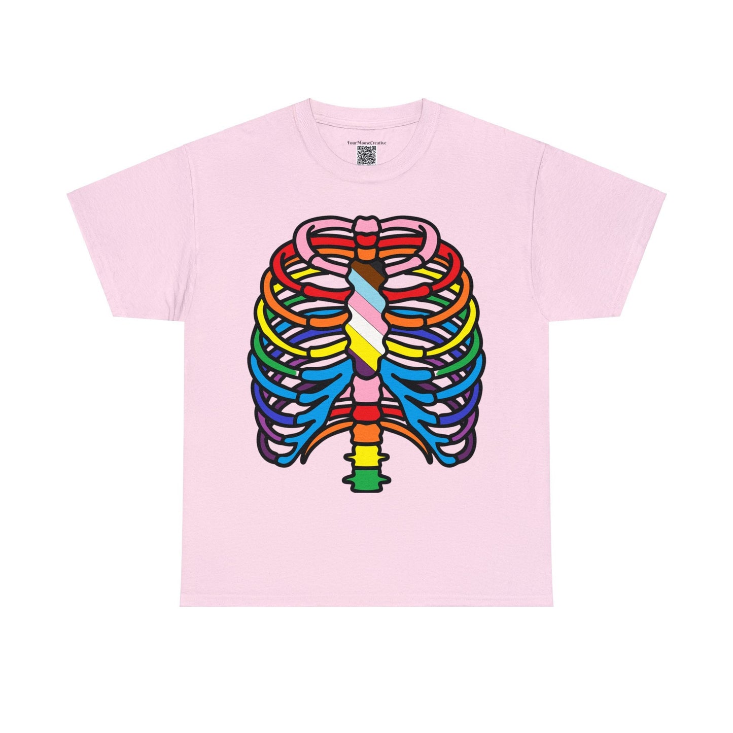 Rainbow Ribs, Pride In my Bones Flag, Anatomical Colored Ribcage Unisex Tee Shirt, Custom Unique