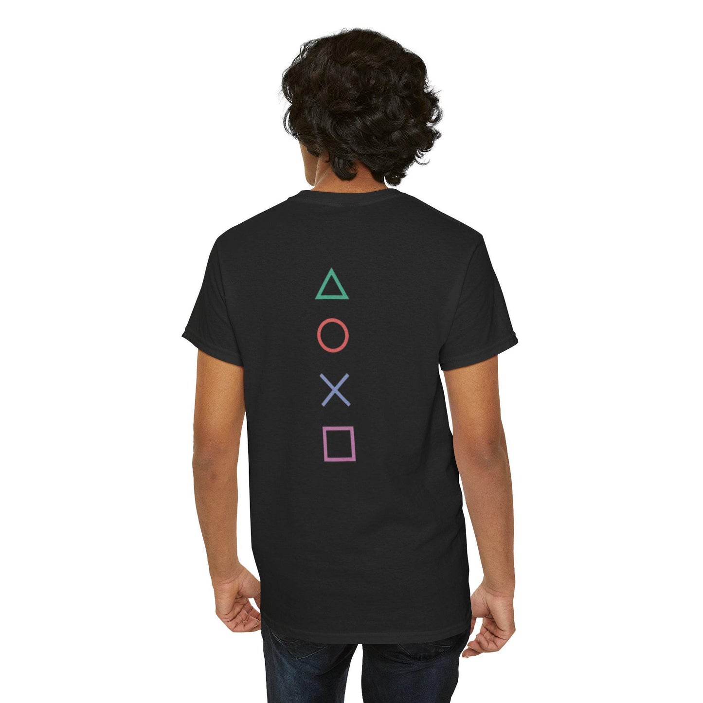 Level Up Your Wardrobe with This PlayStation-Inspired Tee – Featuring Iconic Triangle, Circle, X, and Square Buttons on the Back