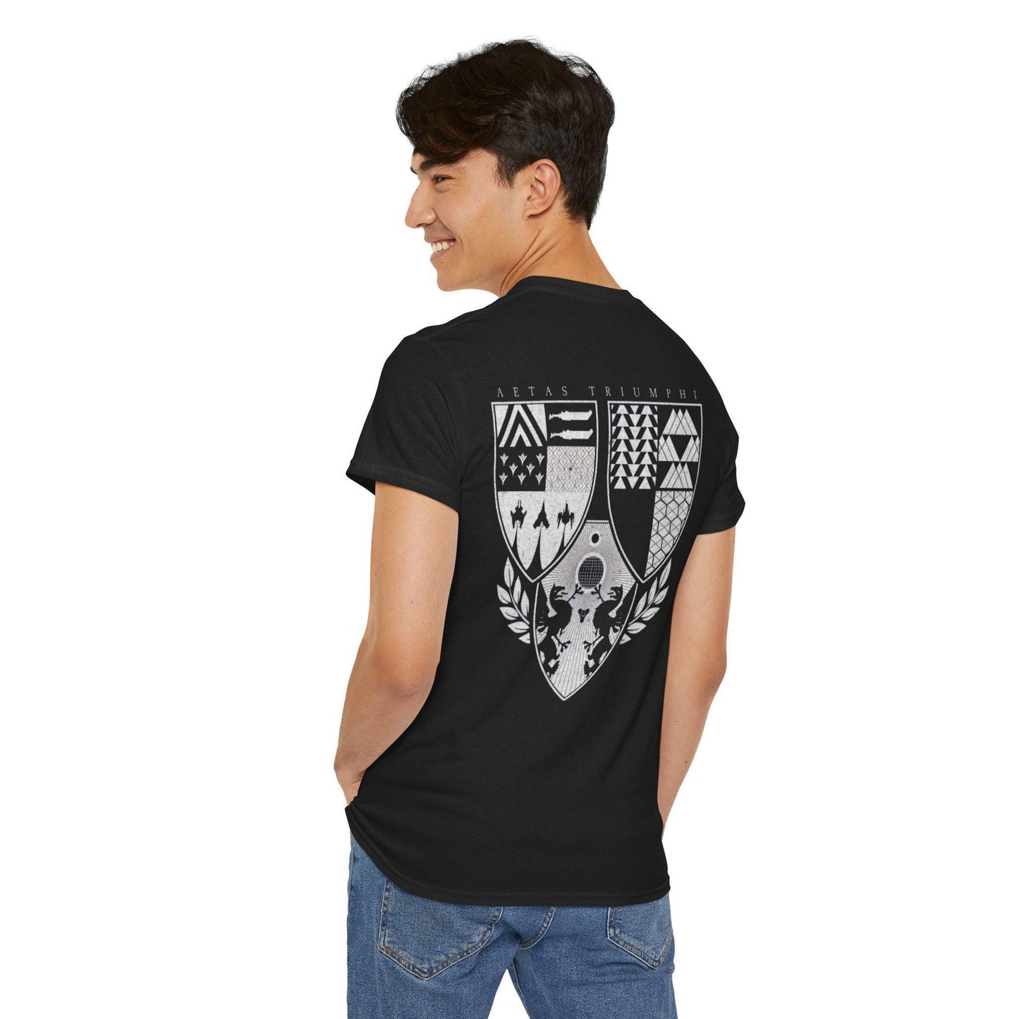 Rise as a Guardian with This Destiny-Inspired Tee – Featuring The Traveler Design and Aetas Triumphi Crest, A Tribute to Triumphs!