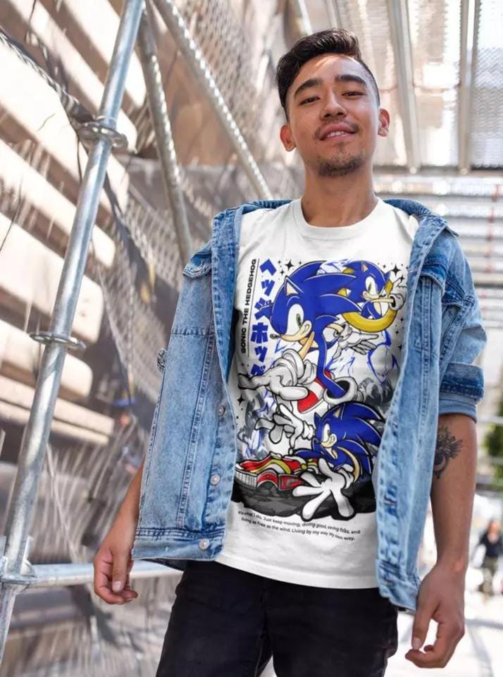 Hedgehog Shadow T-shirt Speedster Energy, Japanese Anime Hero, Gaming Legend Apparel, Manga-Inspired Action Wear, Anime Manga Shirt