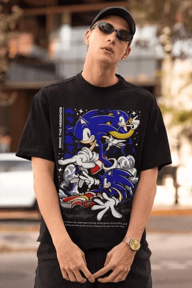 Hedgehog Shadow T-shirt Speedster Energy, Japanese Anime Hero, Gaming Legend Apparel, Manga-Inspired Action Wear, Anime Manga Shirt