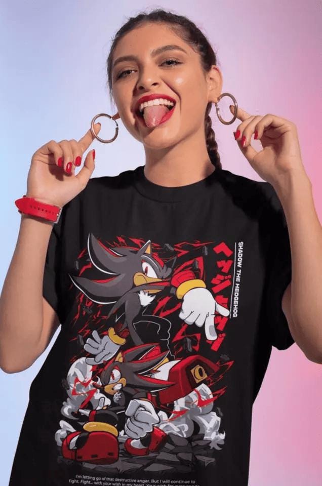 Hedgehog Shadow T-shirt Speedster Energy,Sonic, Japanese Anime Hero, Gaming Legend Apparel, Manga-Inspired Action Wear, Anime Manga Shirt