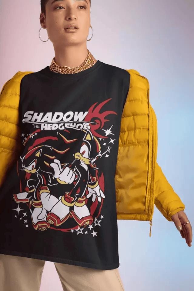 Hedgehog Shadow T-shirt Speedster Energy,Sonic,Japanese Anime Hero,Gaming Legend Apparel,Manga-Inspired Action Wear, Anime Manga Shirt