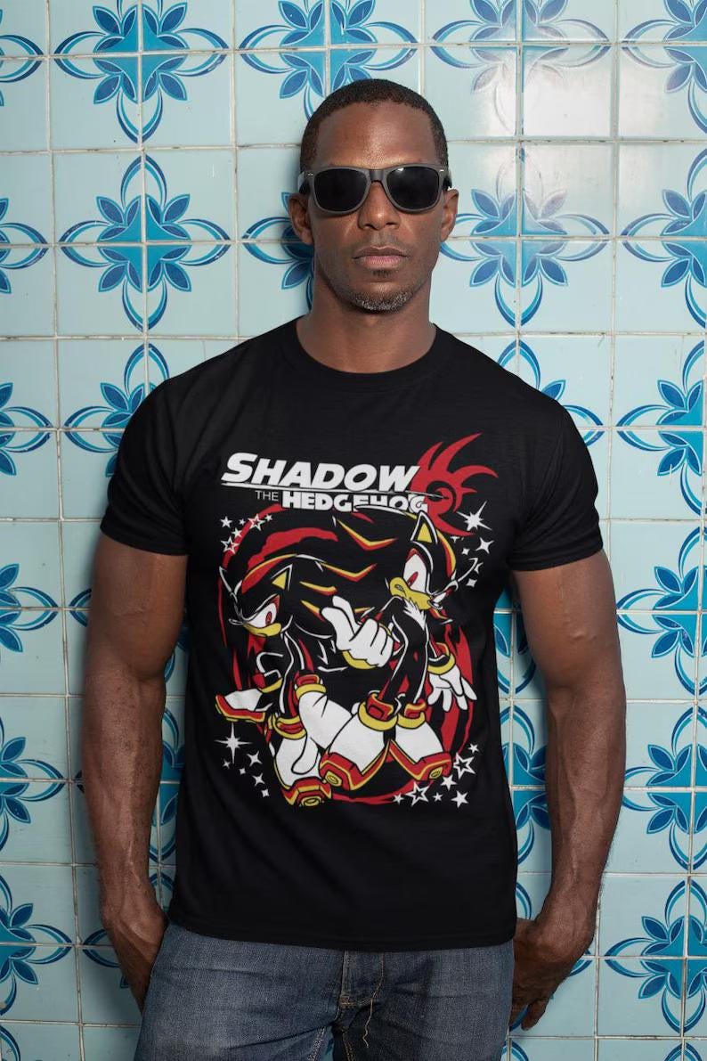 Hedgehog Shadow T-shirt Speedster Energy,Sonic,Japanese Anime Hero,Gaming Legend Apparel,Manga-Inspired Action Wear, Anime Manga Shirt
