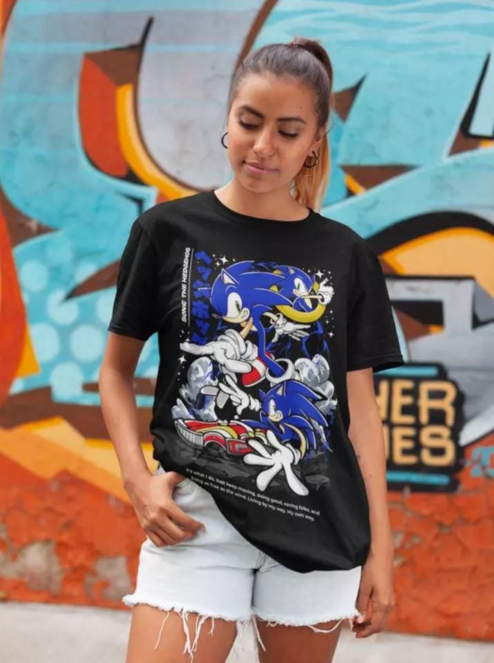 Hedgehog Shadow T-shirt Speedster Energy, Japanese Anime Hero, Gaming Legend Apparel, Manga-Inspired Action Wear, Anime Manga Shirt