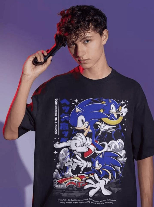 Hedgehog Shadow T-shirt Speedster Energy, Japanese Anime Hero, Gaming Legend Apparel, Manga-Inspired Action Wear, Anime Manga Shirt