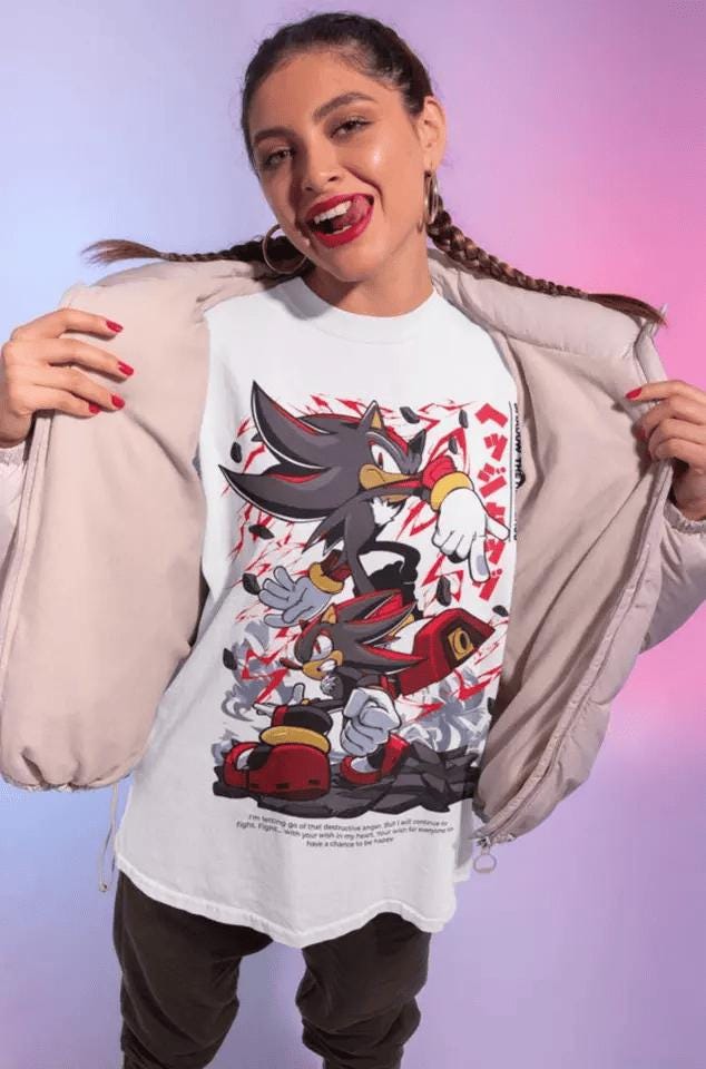 Hedgehog Shadow T-shirt Speedster Energy,Sonic, Japanese Anime Hero, Gaming Legend Apparel, Manga-Inspired Action Wear, Anime Manga Shirt