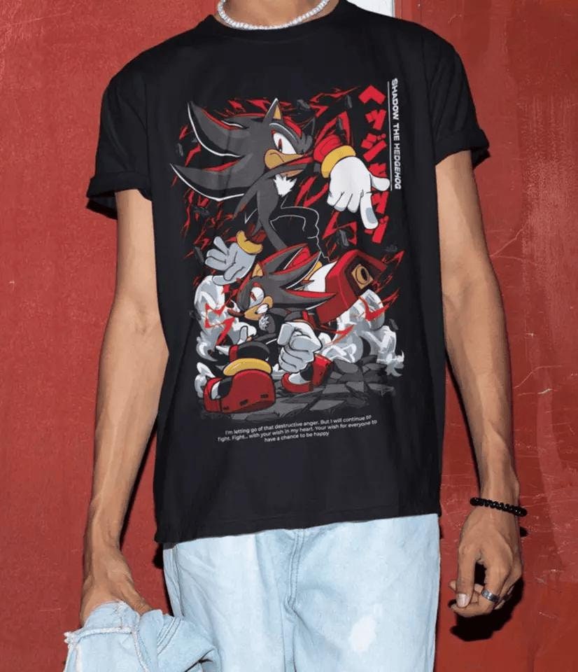 Hedgehog Shadow T-shirt Speedster Energy,Sonic, Japanese Anime Hero, Gaming Legend Apparel, Manga-Inspired Action Wear, Anime Manga Shirt