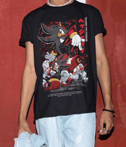 Hedgehog Shadow T-shirt Speedster Energy,Sonic, Japanese Anime Hero, Gaming Legend Apparel, Manga-Inspired Action Wear, Anime Manga Shirt